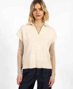 CC Heart Emerie Knit Polo Top - OffWhite Melange