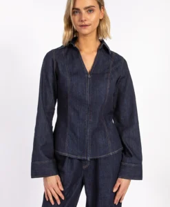 CC Heart Kalani Denim Zip Shirt - Dark Denim Blue