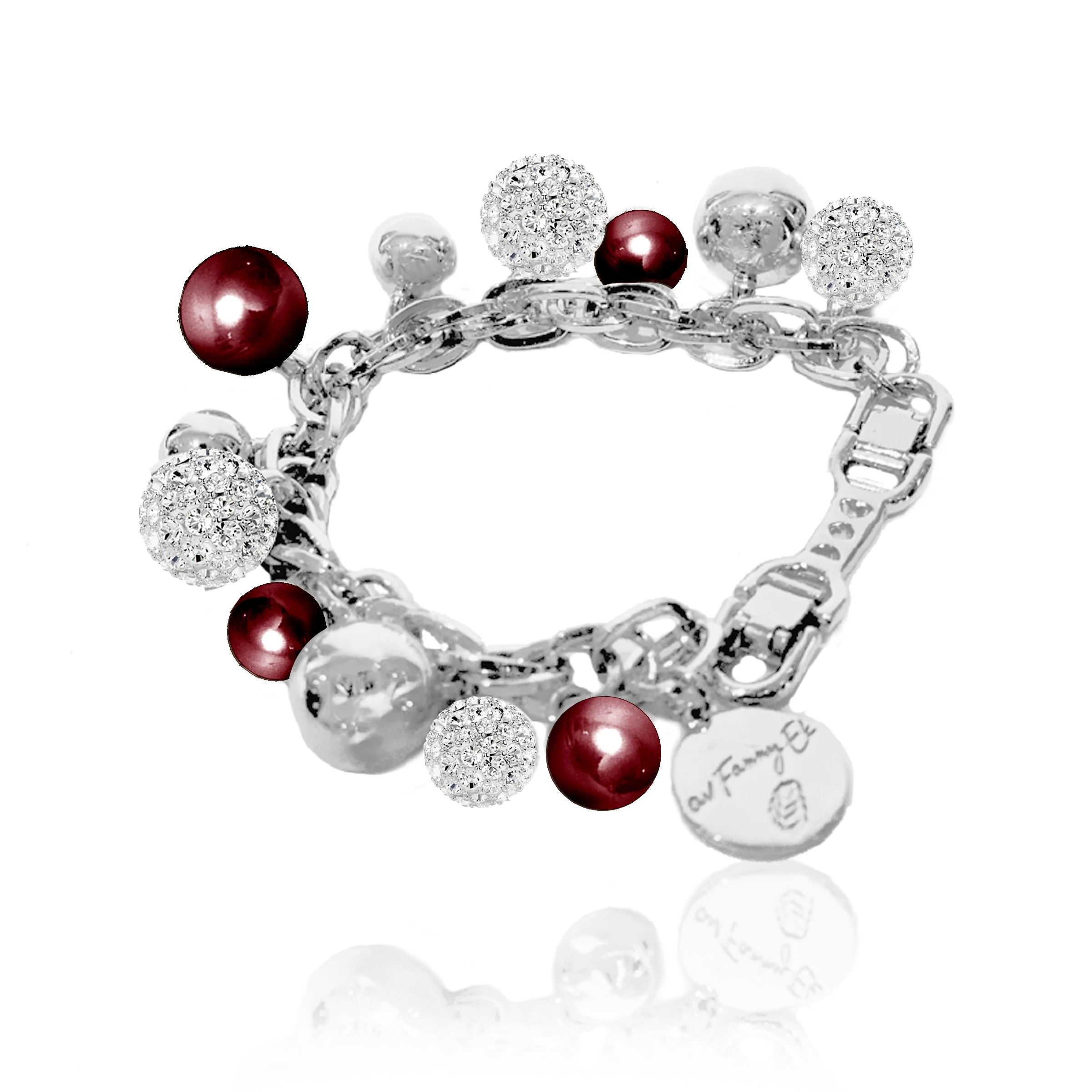 Berry Pearl Sparkle Bracelet - Silver/Bordeaux