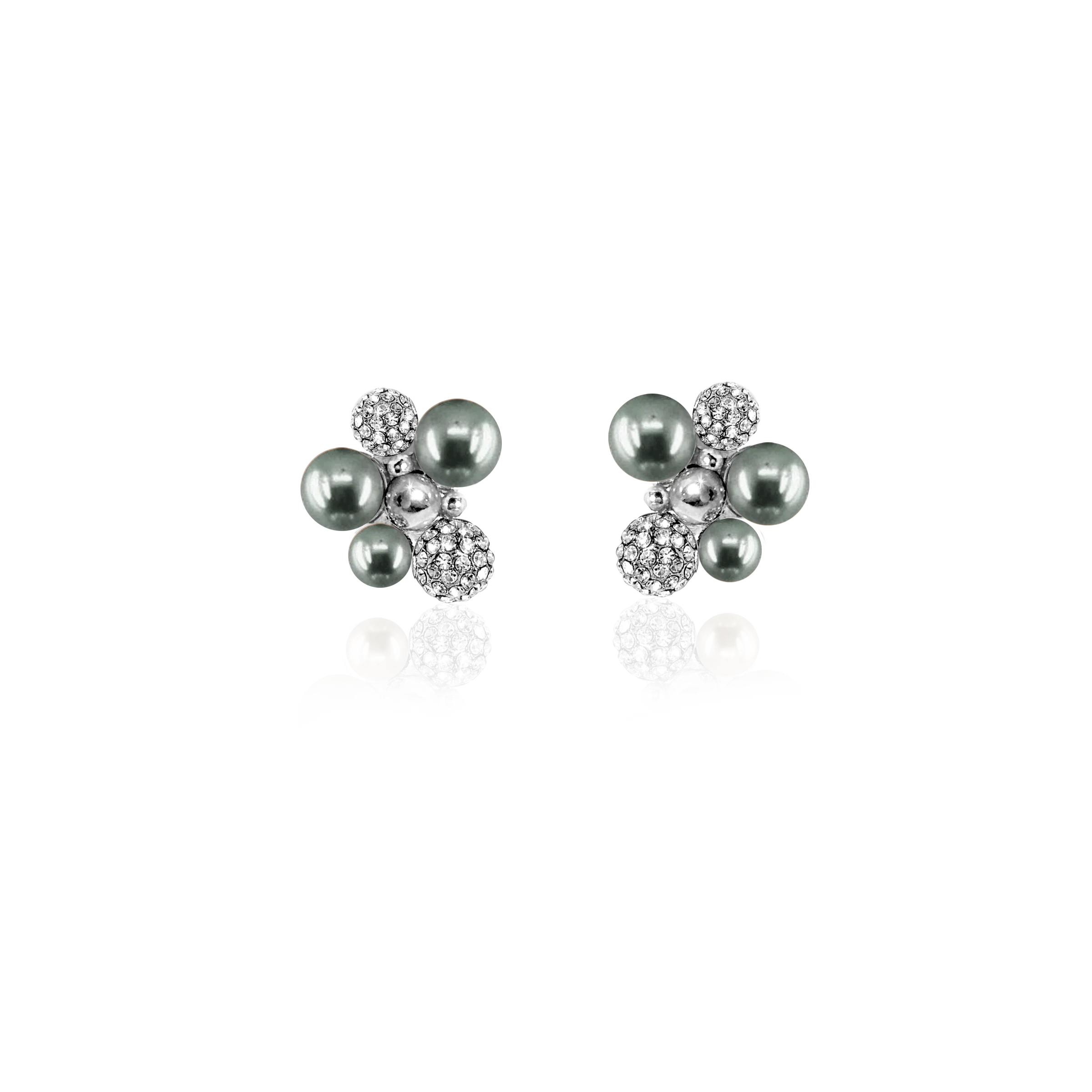 Berry Pearl Sparkle Studs - Silver/Night Green