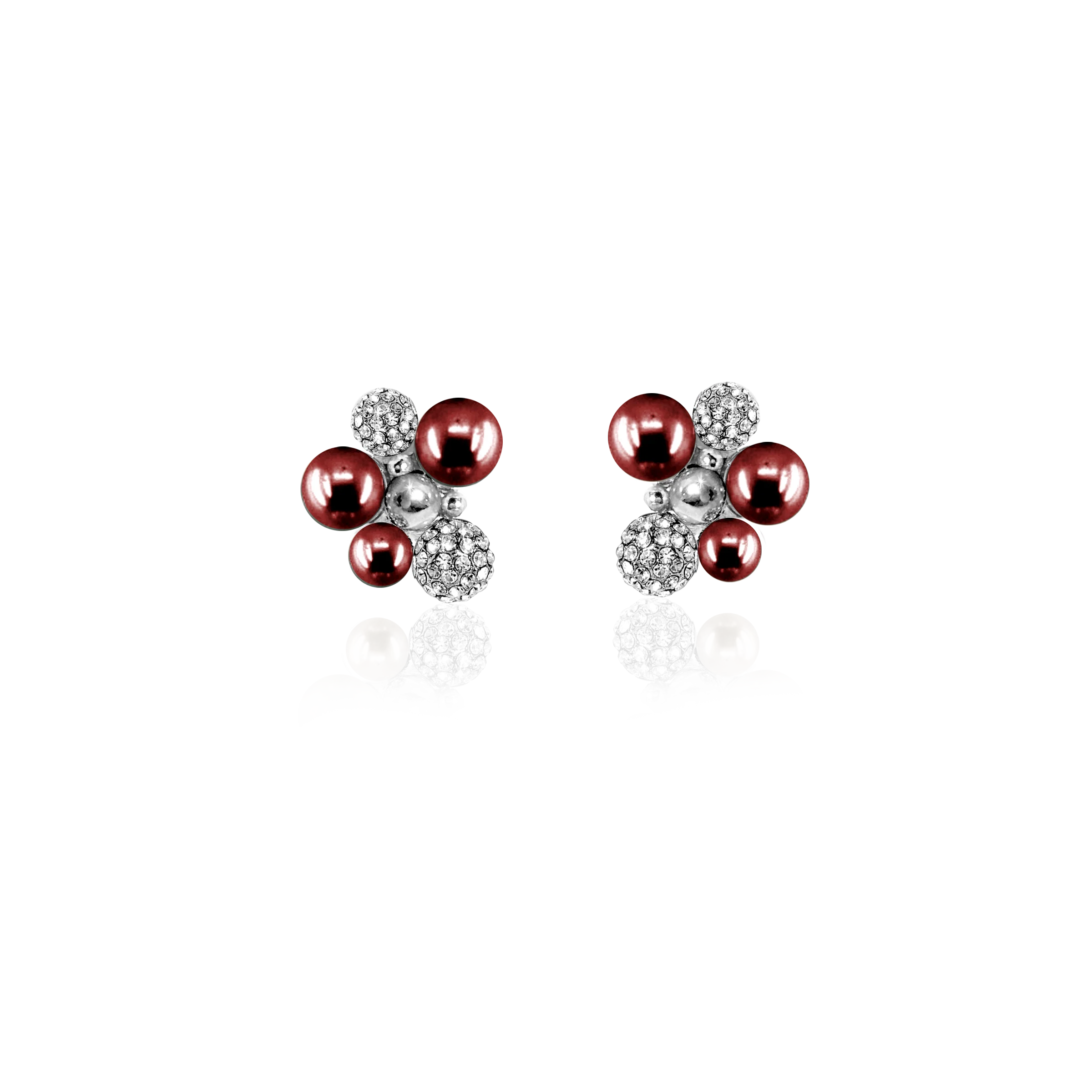 Berry Pearl Sparkle Studs - Silver/Bordeaux