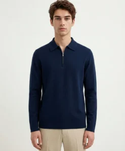 Caleb knitted half zip - Midnight ocean blue