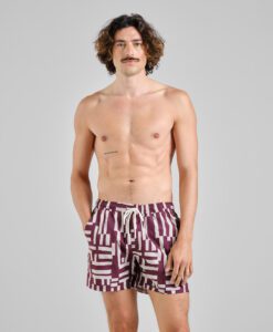 Swim Shorts Birka Lines & Sticks - Fig Red