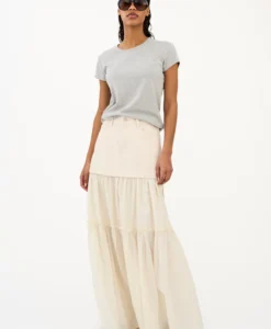 Angie Mix Long Skirt - Ecru