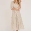 Kate V-Neck Long Dress - Lilac/Yellow