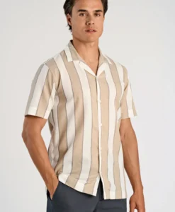 Striped Linen/cotton Shirt - Sand
