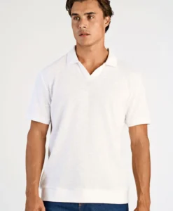 Open Collar Structure Rib - White