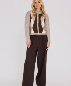 Alisa Knit Cardigan - Brown/White