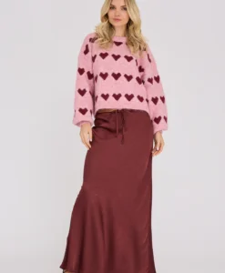 Heart Knit Pullover - Bordeaux/Rose - Bild 4