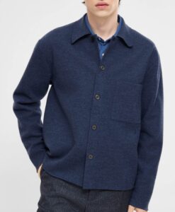 Boiled Wool Overshirt - Blue Melange