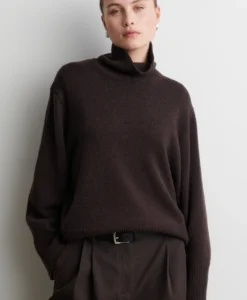Alpha Knit T-Neck - Dark Brown Melange
