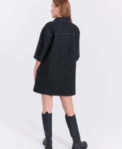 Alternative view of Hannali Aop Denim Dress - Black Pinstripe