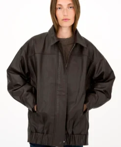 Daisy Oversized Leather Jacket - Espresso Brown