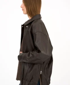 Alternative view of Daisy Oversized Leather Jacket - Espresso Brown