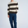 Lambswool Striped O-neck - Dk Brown Mel